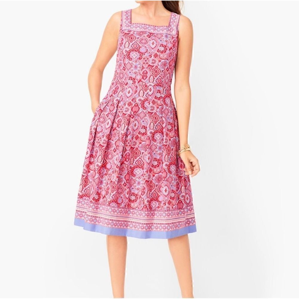 Talbots Women’s Multi Medallion Fit & Flare Square Neck Sleeveless Dress - Picture 11 of 12